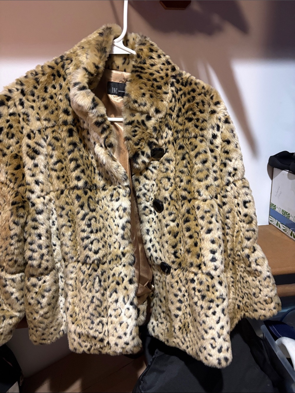 INC International Concepts Leopard-Print Faux Fur Coat - Tan & Black good